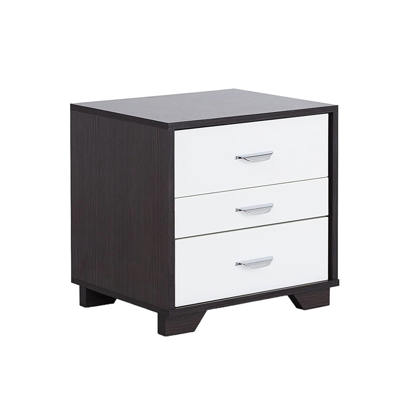 Table de chevet pour chambre à coucher avec 3 tiroirs - Design classique blanc et noir fonctionnel