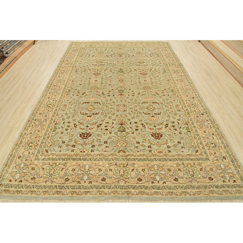 Tapis beige / brun en laine noué à la main de conception unique 9 pi x 12 pi 6 po