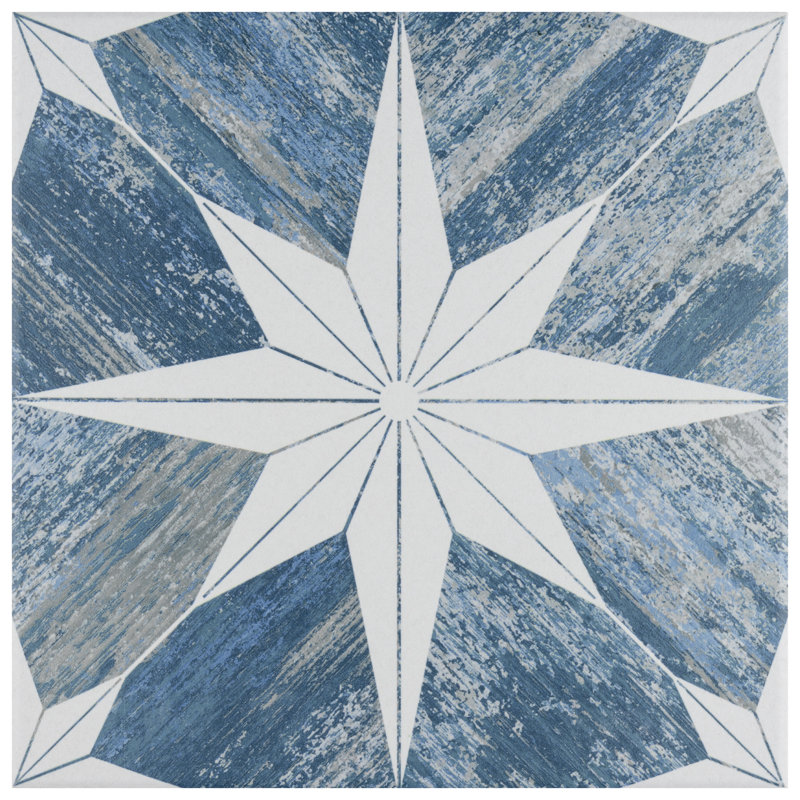 Cassis Stella 10" x 10" Porcelain Patterned Wall & Floor Tile, Blue Day