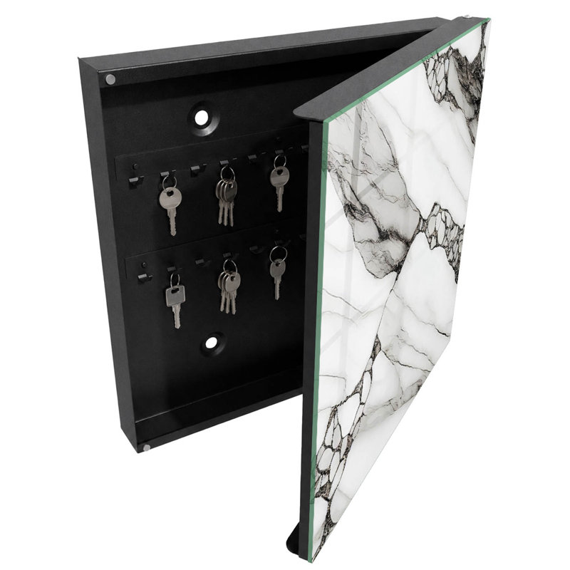 Key box, Opens to the left, 30x30x5, White, White and gray marble patterns, 