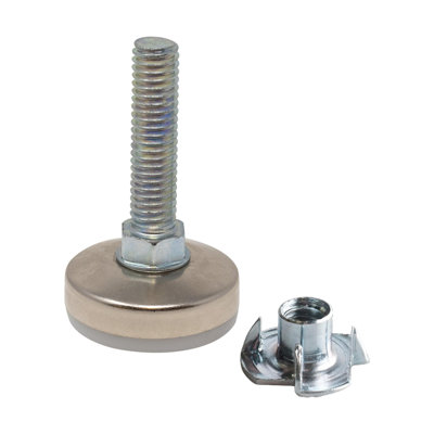 Outwater Titan Leveler Kit | 3/8-16 X 1-1/2" Nickel Plated Shell Leveler With White Hex Base & Zinc Plated Hardened Steel Tee Nut (Bag Of 100 Each)