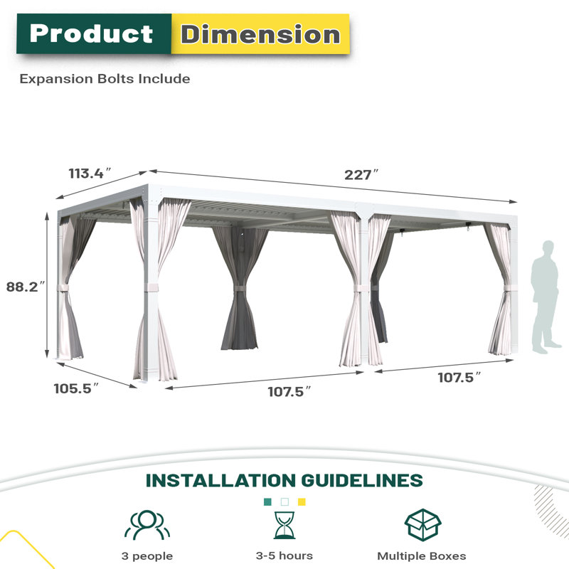 Pergola extérieure à lames orientables de 3 x 6 m avec toit ajustable et drainage dissimulé – Gazebo rigide en aluminium antirouille pour patio, cour arrière, terrasse et jardin