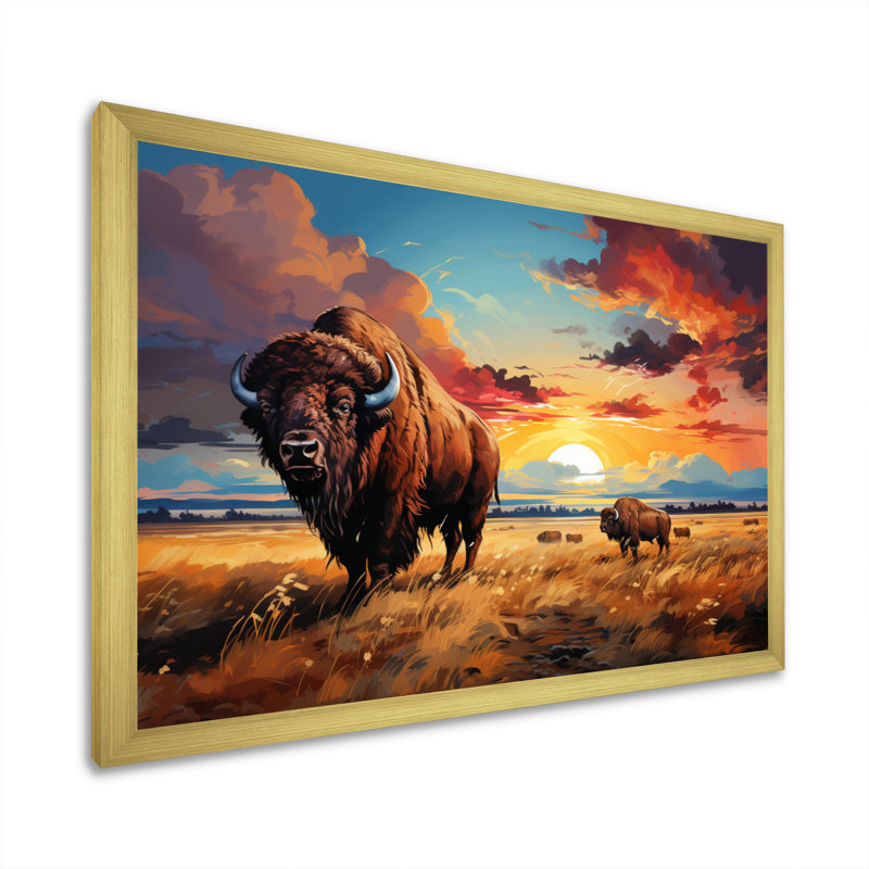 Art amérindien Bison Prairies III - impression, H 12 po x l 20 po x P 1 po, Cadre doré simple