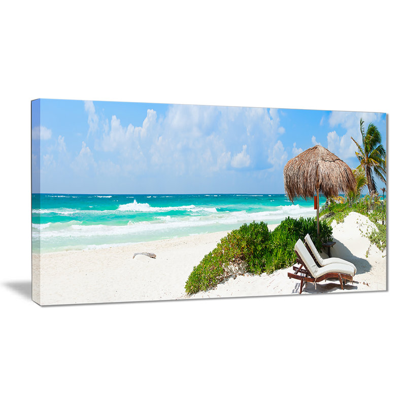 « calme caraïbes beach panorama », reproduction de peinture à l’huile sur toile, H 16 po x l 32 po x P 1 po