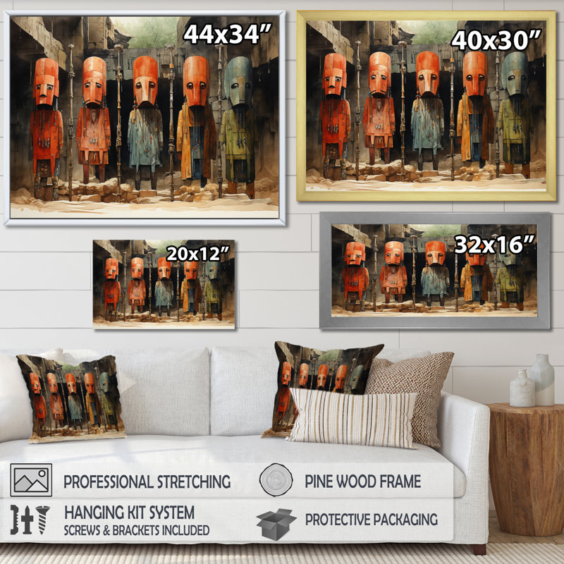 Madani, tribu africaine, masque Dogon III sur toile, H 12 po x l 20 po x P 1 po, Cadre naturel flottant