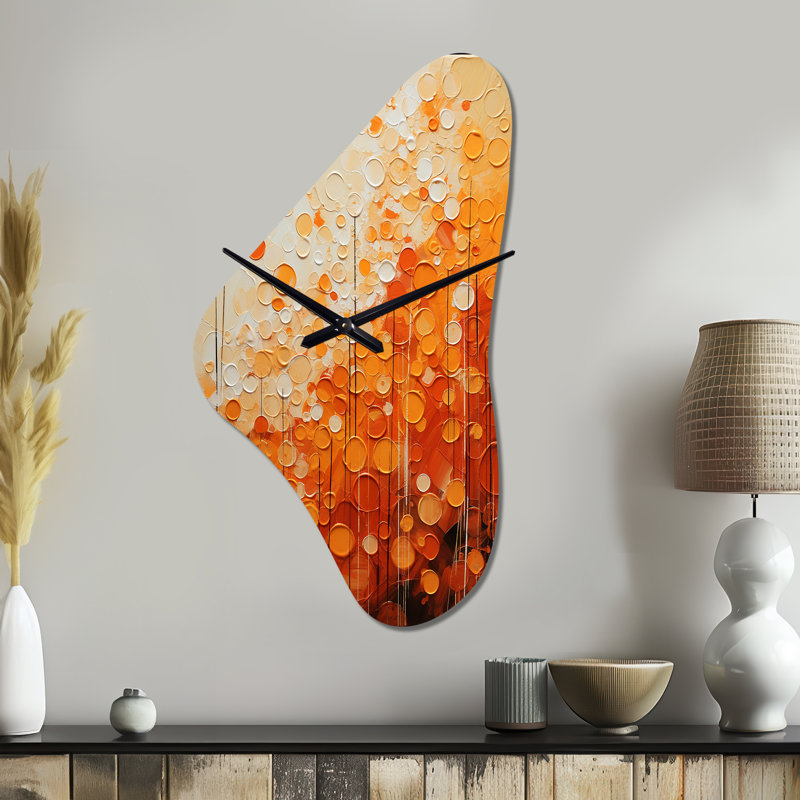 Horloge murale Robfrel Tangerine Tango IV - Paysages de forme irrégulière, horloge murale asymétrique jaune, Moyenne