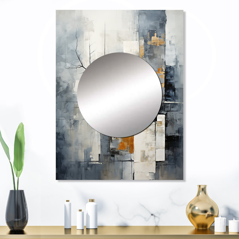 Lania gris et blanc abstrait paysage urbain 3 - abstrait collage mural, miroir décoratif moderne, impression d'art en métal