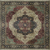 Hand-Knotted High-Quality Cream and Blue Area Rug