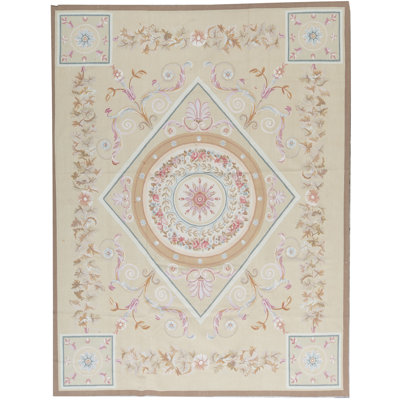 Tapis beige noué à la main de haute qualité