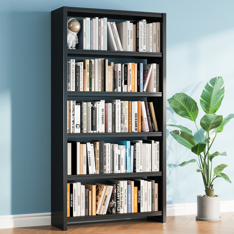 69" Metal Bookshelf,5 Tier Library Bookcase,Bedroom Bookshelves and Bookcases,Tall Book Case/Shelves for Living Room,Office,Black Large Bearing Book Shelf