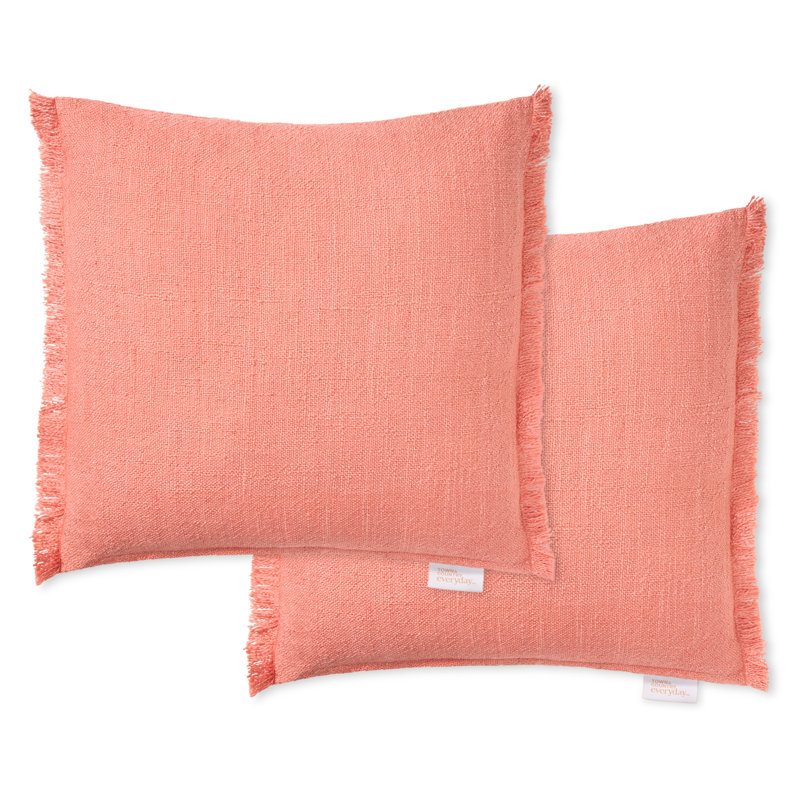 TOWN & COUNTRY EVERDAY Rio Solid Fringe Indoor/Outdoor Decorative Pillow 20"X20" , Pink Coral
