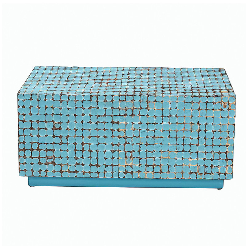 Table basse bohémienne en noix de coco bleue et bois d'acacia