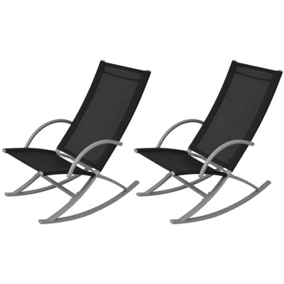 Chaise berçante de patio en acier et polyester enduit de PVC noir