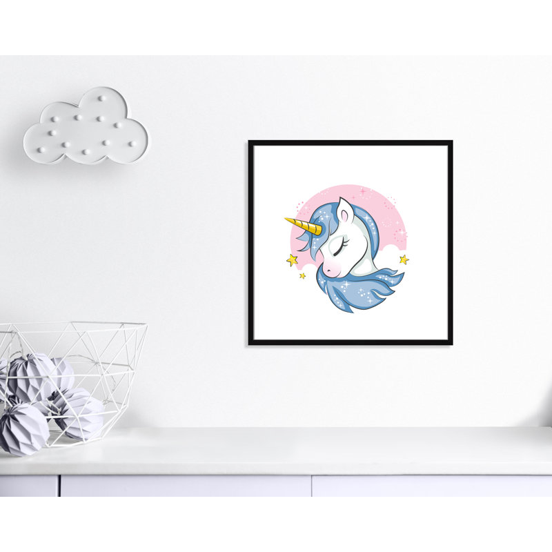 Impression sur papier Sparkly Unicorn, H 26,5 po x l 26,5 po x P 1,18 po, Encadré de boîte noir