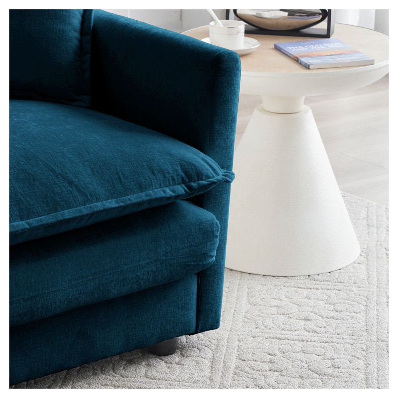 Ensemble de chaises d'appoint 2 pièces en chenille bleue, fauteuils de salon rembourrés haut de gamme avec coussins décoratifs, sièges modulables et flexibles