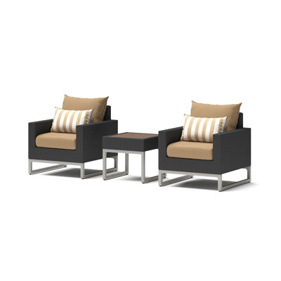 Atie Espresso 3 Piece Sunbrella Outdoor Club Chairs And Side Table - Maxim Beige