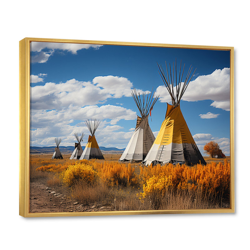 Yellow Native Tipi Path To Spirituality III - Native American Wall Art Living Room, H 16 po x l 32 po x P 1 po