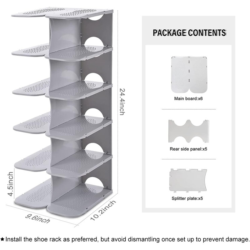 6-tier Adjustable Shoe Slot Organizer Grey