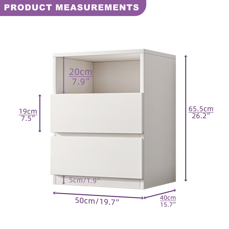 26.2" H Modern White Drawers Cabinet Sideboard Freestanding Storage Cabinet, Floor Cabinet Nightstands with 2 Drawers for Living Room, Bed Room