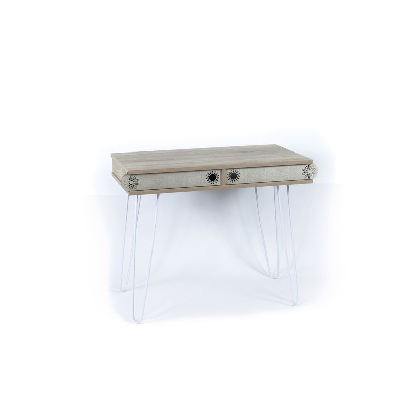 Bureau à 2 niveaux avec pieds en métal, bases en chêne à texture stable