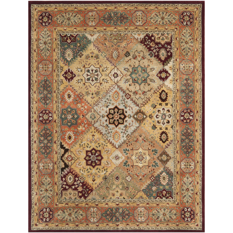 Tapis rouge / rouille en laine fait à la main Heine, Rectangle 9 pi 6 po x 13 pi 6 po