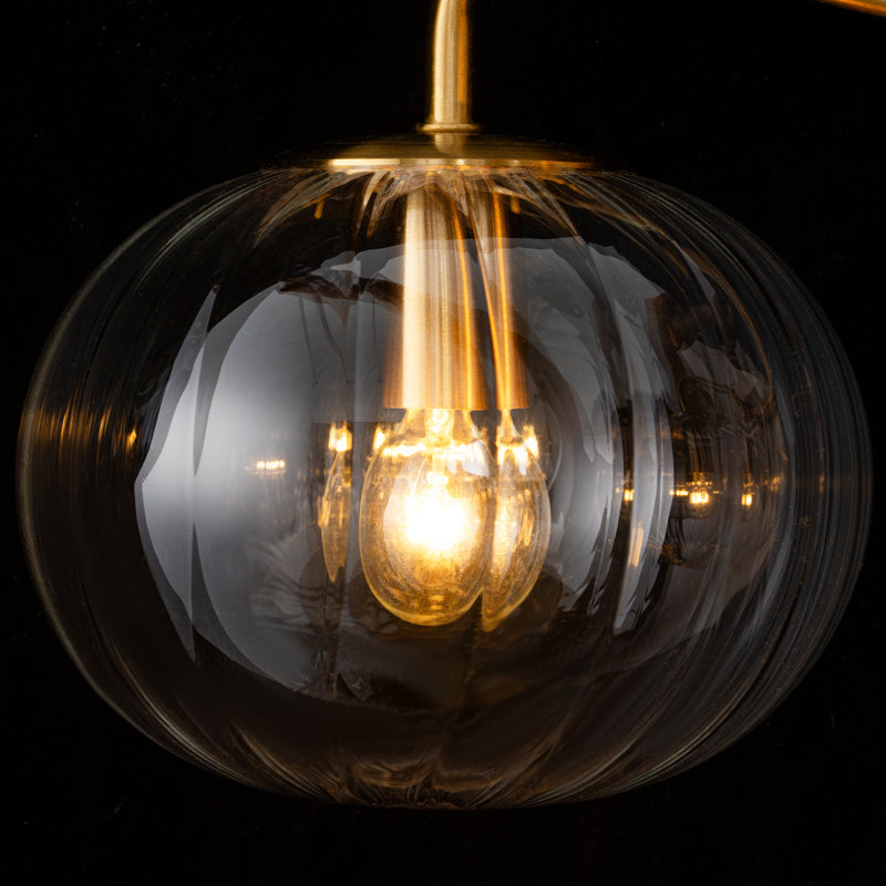 23" Modern Glam 3-Light Ribbed Pumpkin Glass Vanity Light, Brushed Brass