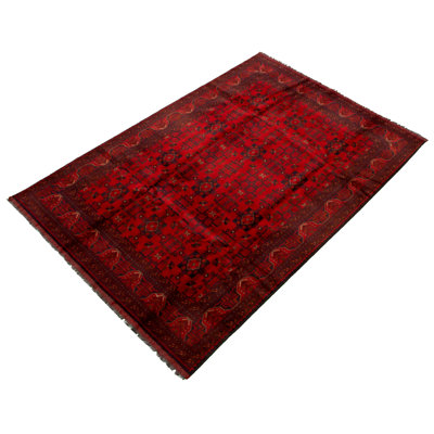 Tapis à main one-of-kind-noué la 2010 rouge 6 pi 7 po x 9 pi zone de laine 8 po Esari Turkman