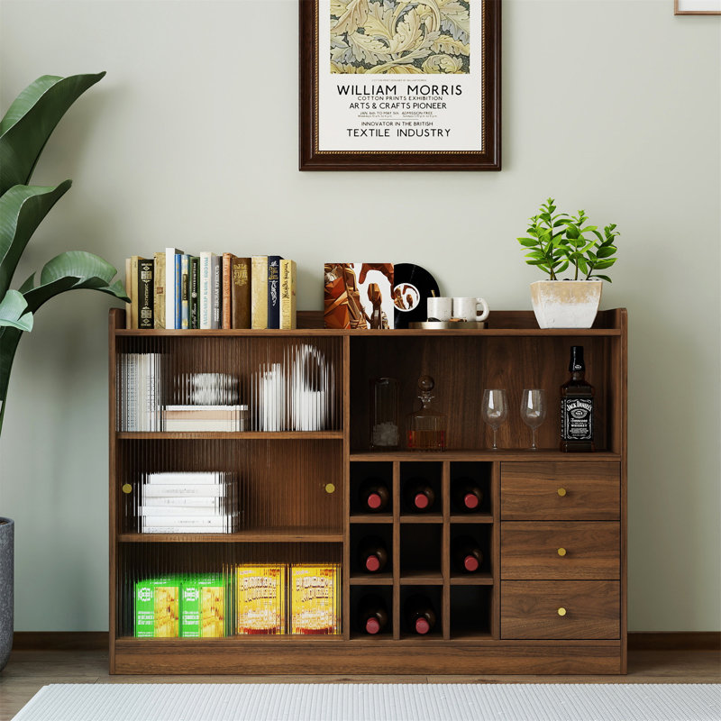 Buffet avec 2 portes coulissantes en verre rayé