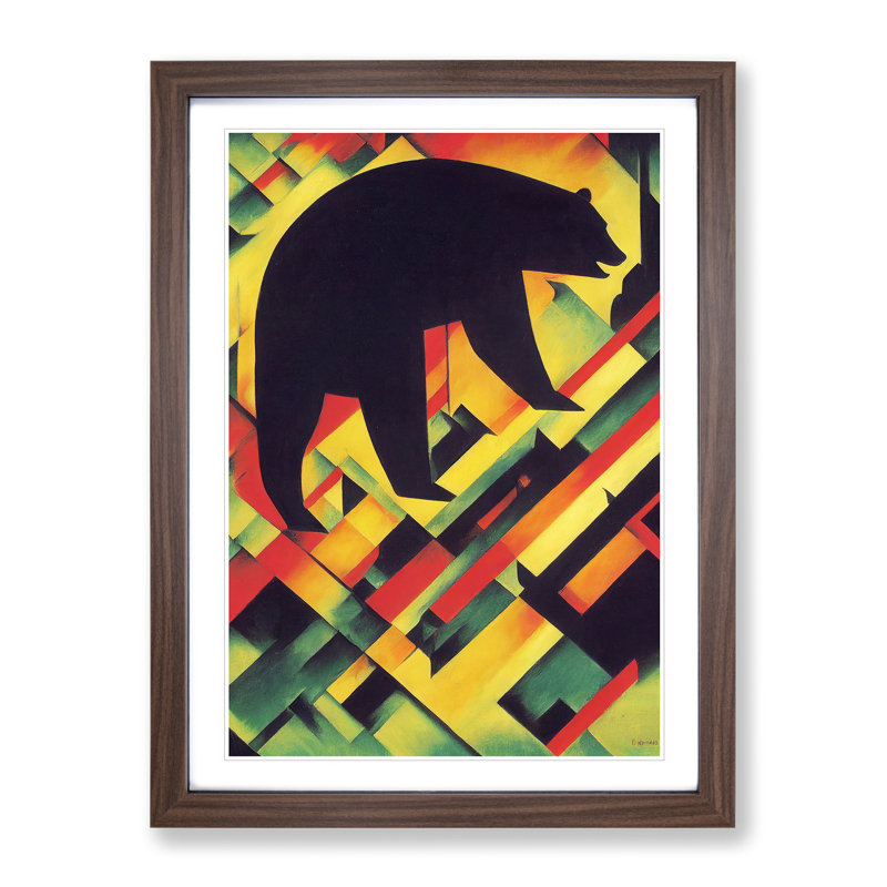 XV1022-5058X Walking Bear Abstract - Wall Art, 48cm H x 36cm W, Walnut Framed, White