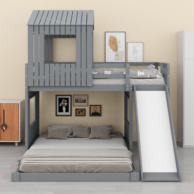 Farmhouse Style Bunk Bed with  Ladder, Slide and Safety Guardrails