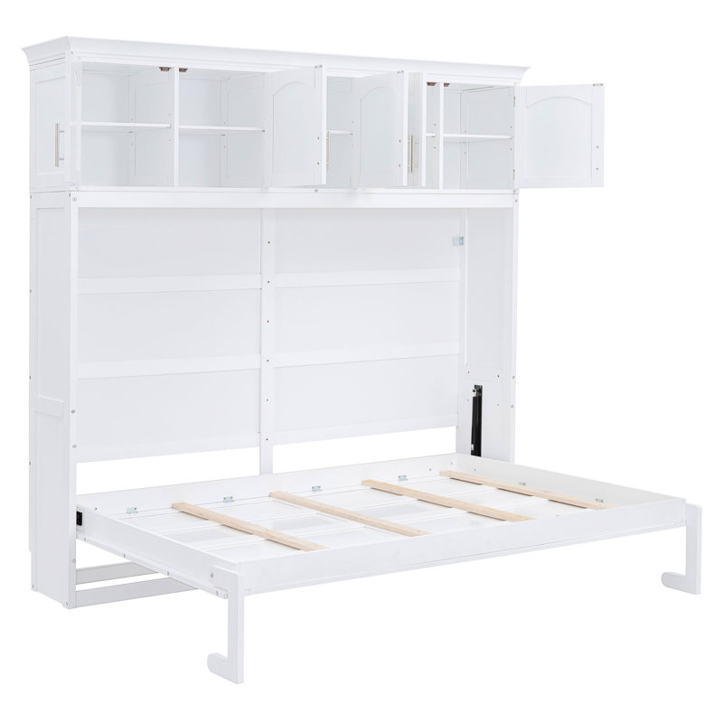 Grand lit confortable avec armoires sur le dessus - Maximisez l'espace de vie grâce à l'armoire murale blanche pour les bureaux