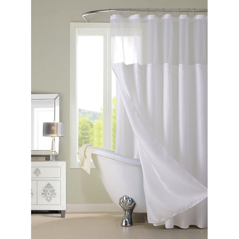 Wimberley Mesh Top Window Modern Waffle Weave Shower Curtain for Bathroom with Shower Curtain with Liner, 72'' H x 72'' W
