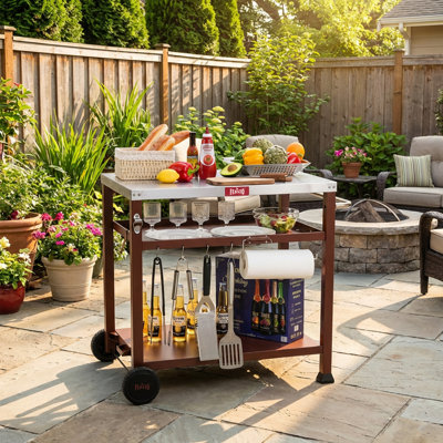 Feasto 3-Shelf Stainless Steel Movable Table with Wheels, Kitchen Cart for Indoor/Outdoor kitchen island
