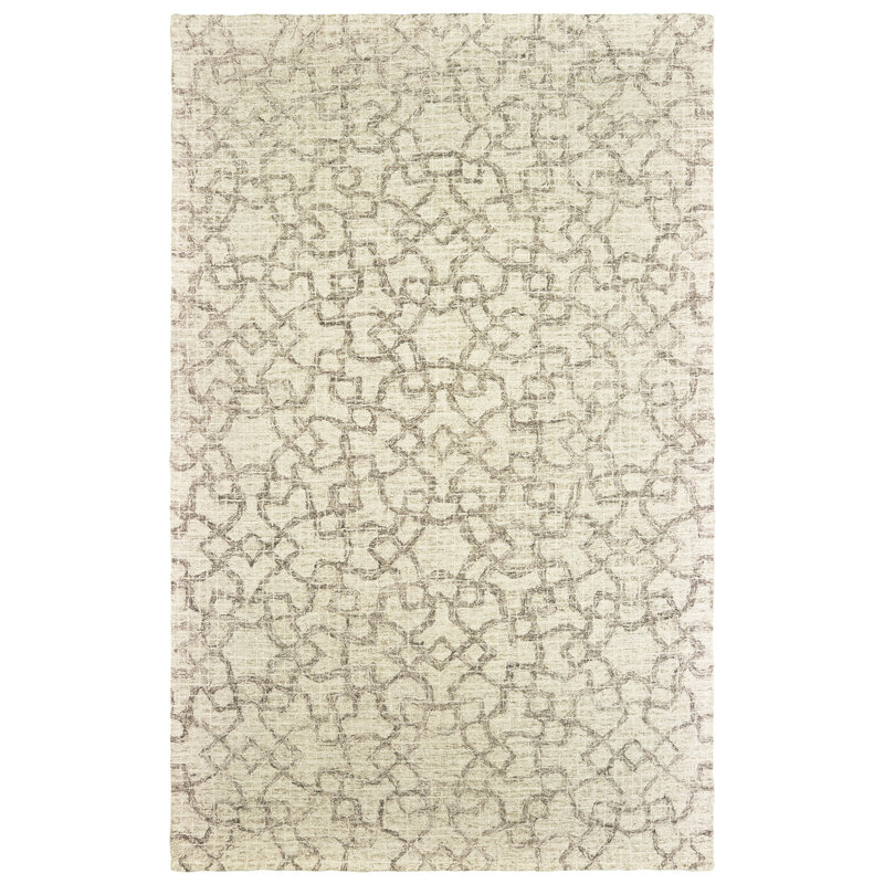 Tapis en laine touffeté à la main brun clair / ivoire Miah Lattice, Rectangle 8 pi x 10 pi