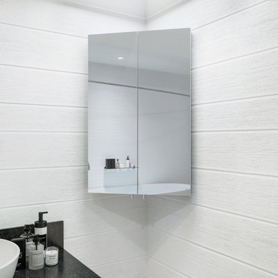 Avisio 450 mm W 720 mm H Corner Mirrored Bathroom Cabinets with Mirror and 2 Adjustable Shelves