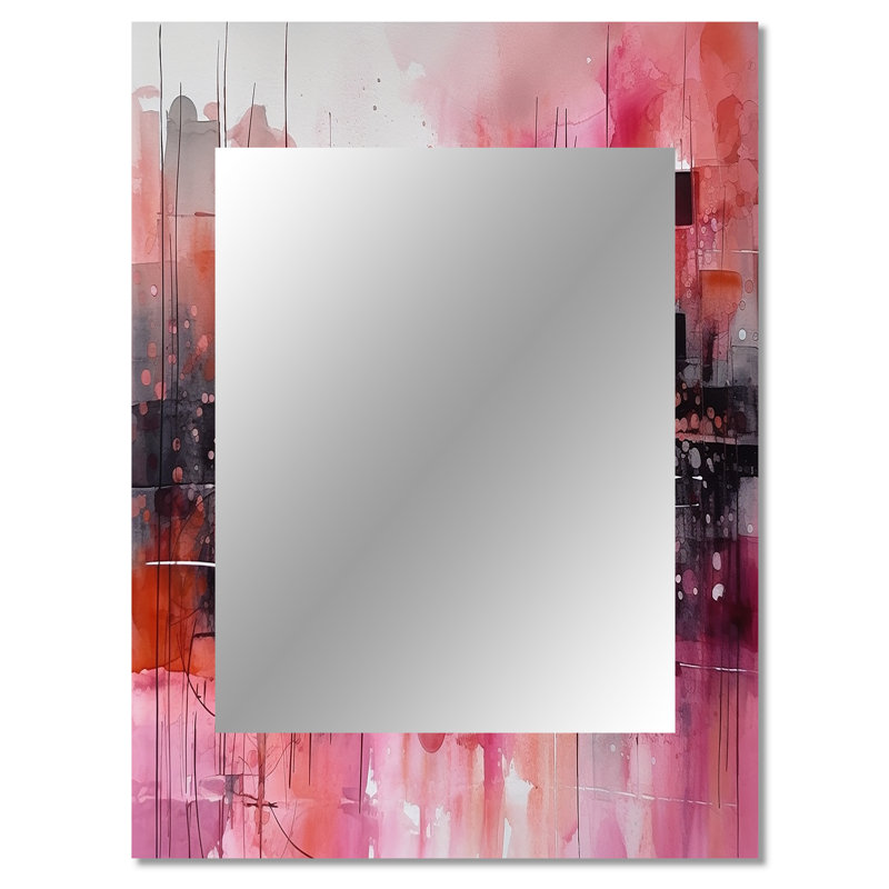 Modernist Expressions III - miroir mural moderne unique Mid-Century, miroir rose, impression d'art en métal, 40" x 30"