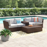 Widener Fully Assembled 4 - Person Seating Group with Cushions |All-Weather Wicker Sectional
