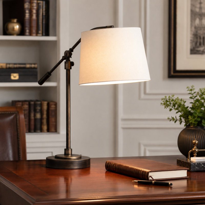 29" Metal Table Lamp With Oat Shade