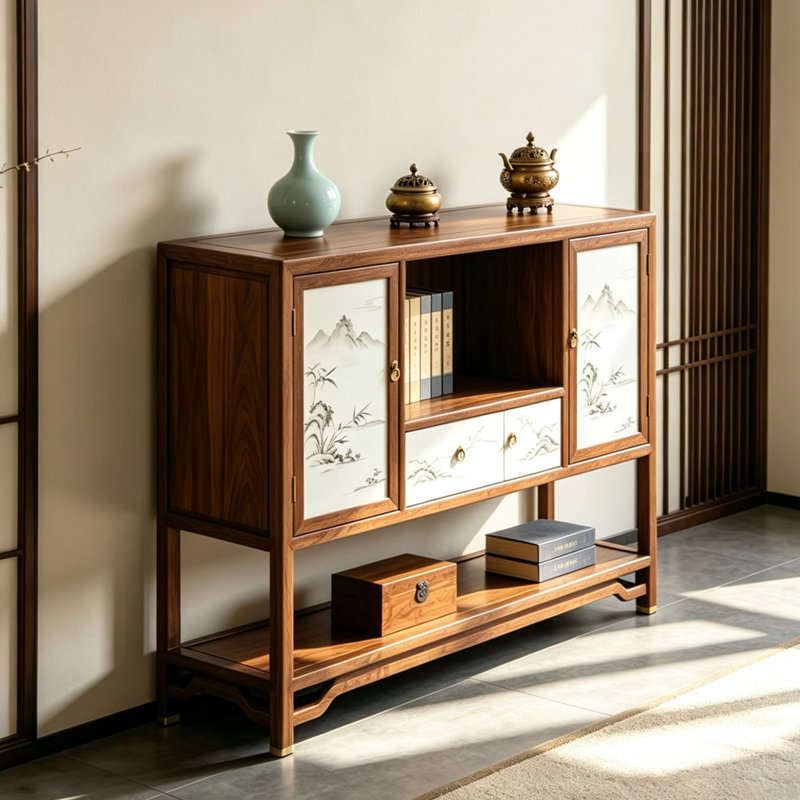 Buffet luxueux rétro de style chinois, H 37,4 po x l 47,2 po x P 14,9 po
