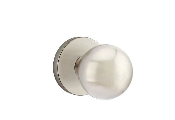 Ensemble de mortaise intérieure Emtek avec rosette de disque et bouton Orb (LH), Nickel satiné