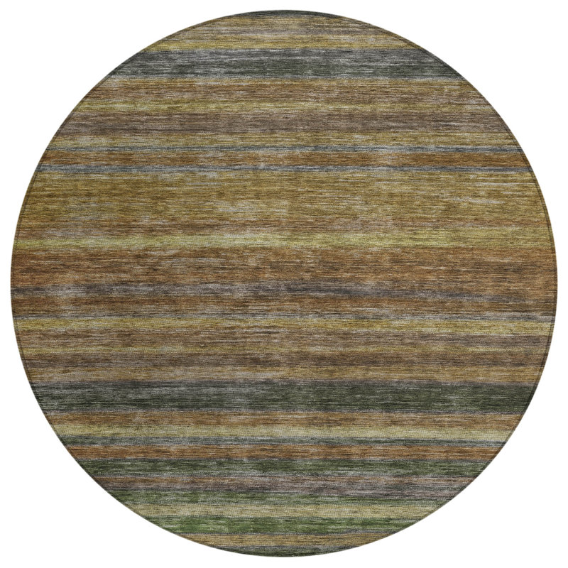 Tapis d'intérieur rond lavable rayé brun 8 pi