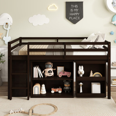 Lits mezzanine simples avec rangement, bureau coulissant, espresso moderne en bois d'hévéa pour la maison