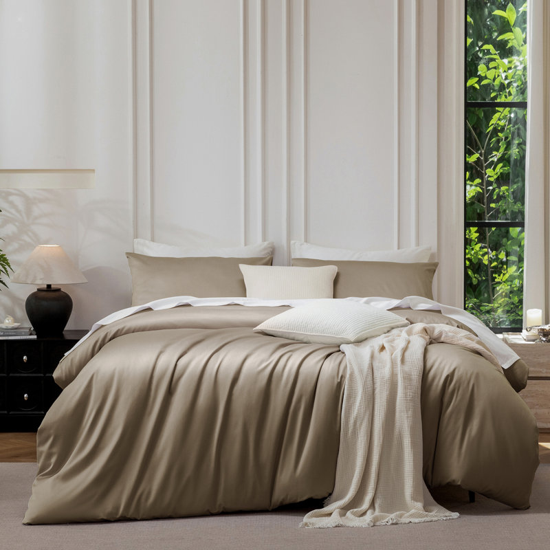 Ensemble de housse de couette MooMee, Housse de couette pour très grand lit et 2 taies, Brun moka