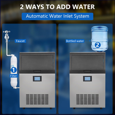 Commercial Ice Maker Machine, Freestanding Ice Maker With 2 Water Inlet Modes, 100lbs/24h, 50pcs/cycle, 33lbs Storage Bin, Ice Maker Machine For Home Bar, Coffee Shop, Business