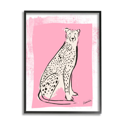 «Modern», guépard, encre rose bloquée, giclée, ensemble d'art texturé par Kendra Shedenhelm