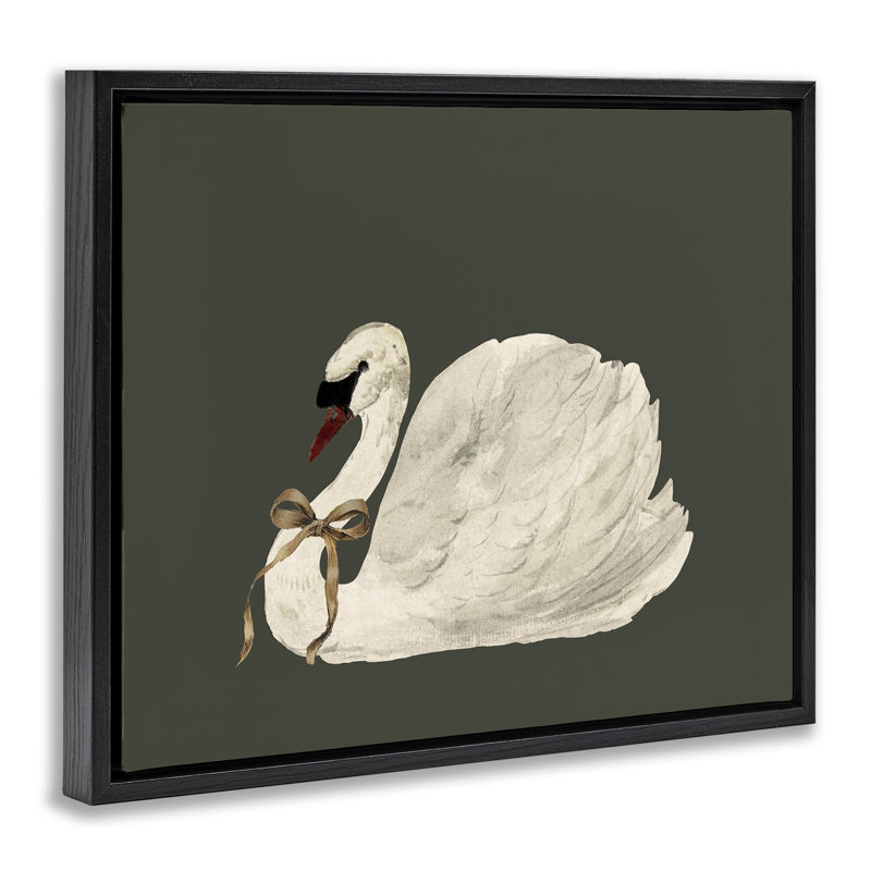 Cygne des Fêtes avec cadre flottant à ruban, design par lettré et doublé, H 25 po x l 31 po, Cadre flottant noir de jais