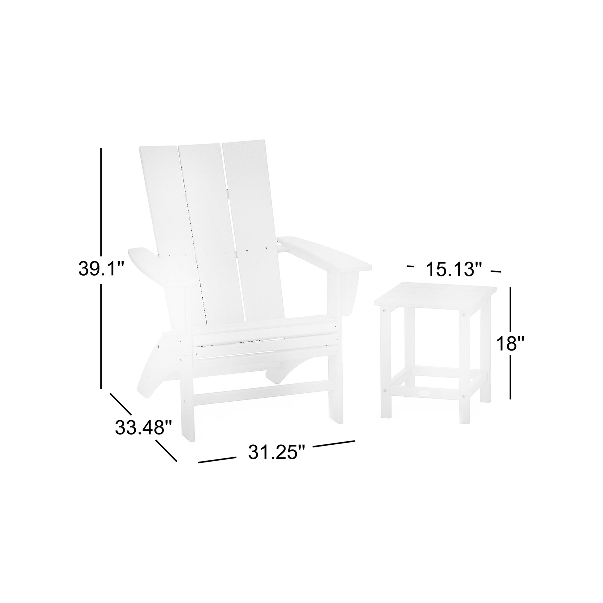 Modern 3-Piece Curveback Adirondack Set with Long Island 18" Side Table, Mahogany