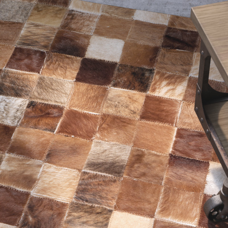 Barr Hand Woven Leather Brown/Light Brown Rug