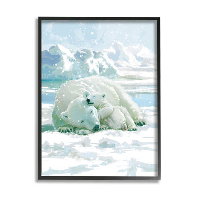 Polar Bears Cuddling Snowy Scene Framed On Wood by Pip Wilson Painting -  Stupell Industries, au-848_fr_11x14