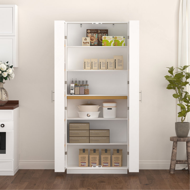 Garde-manger blanc avec portes et tablettes réglables Buffet autoportant pour cuisine, salon et salle à manger